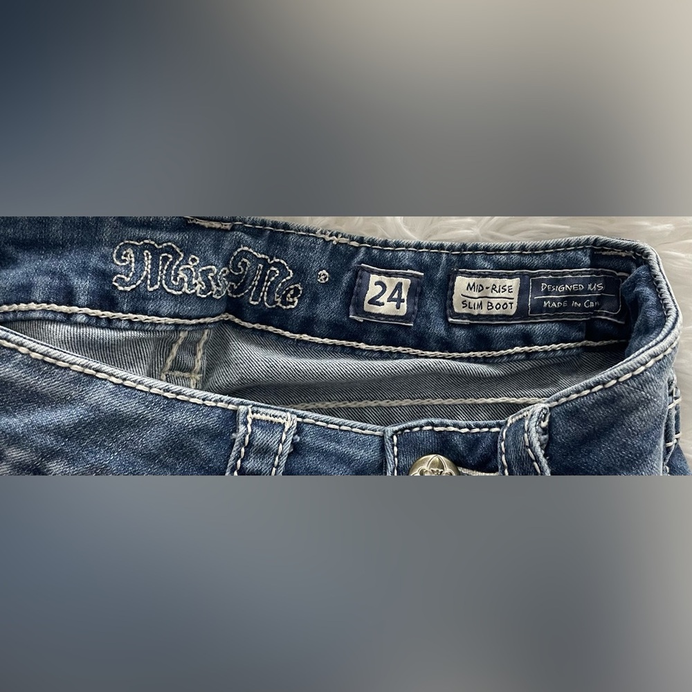 Miss Me Blue Flare Jeans with Embroidery - Picture 2 of 6